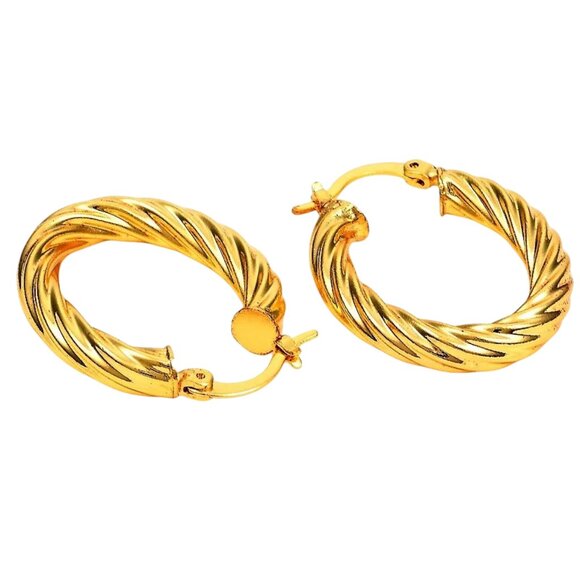 1 1/8 Inch 30mm Hoop Gold Tone Pierced Post Earrings - Picture 4 of 5